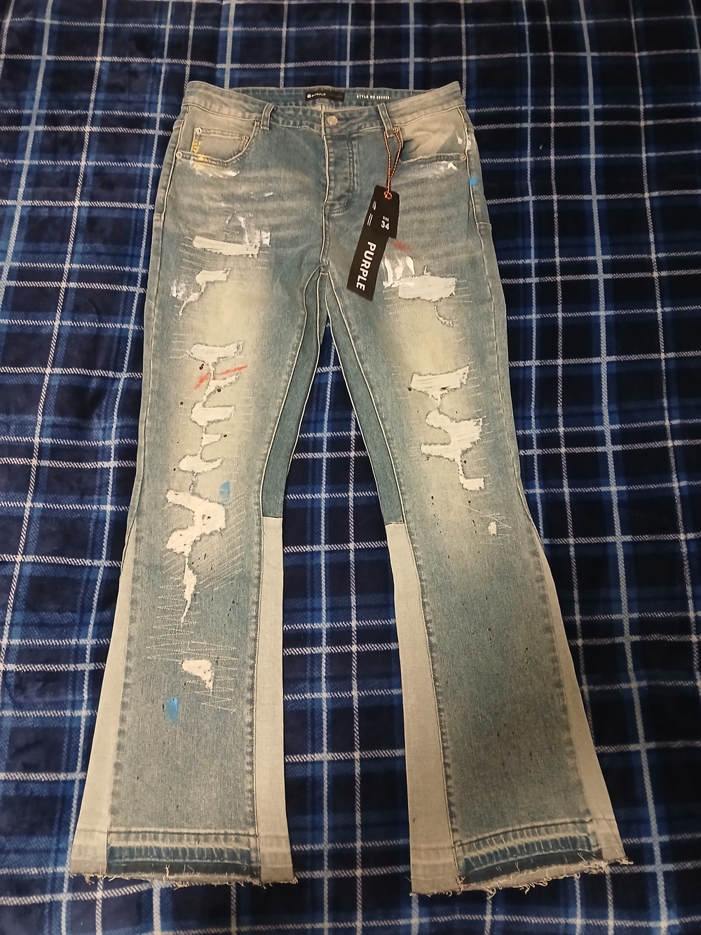 Purple Distressed Light Blue Men’s Jeans - Size 34